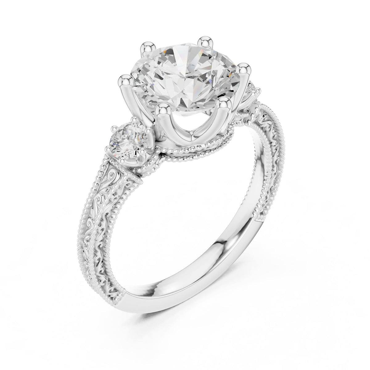 Round Three Stone Lab Grown Diamond Engagement Ring