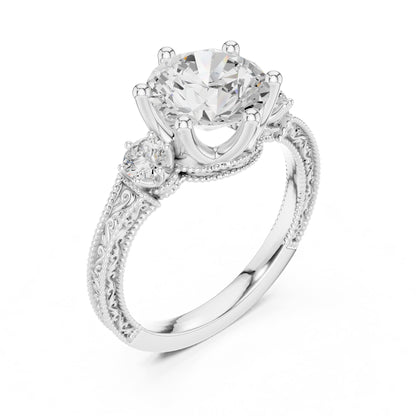 Round Three Stone Lab Grown Diamond Engagement Ring