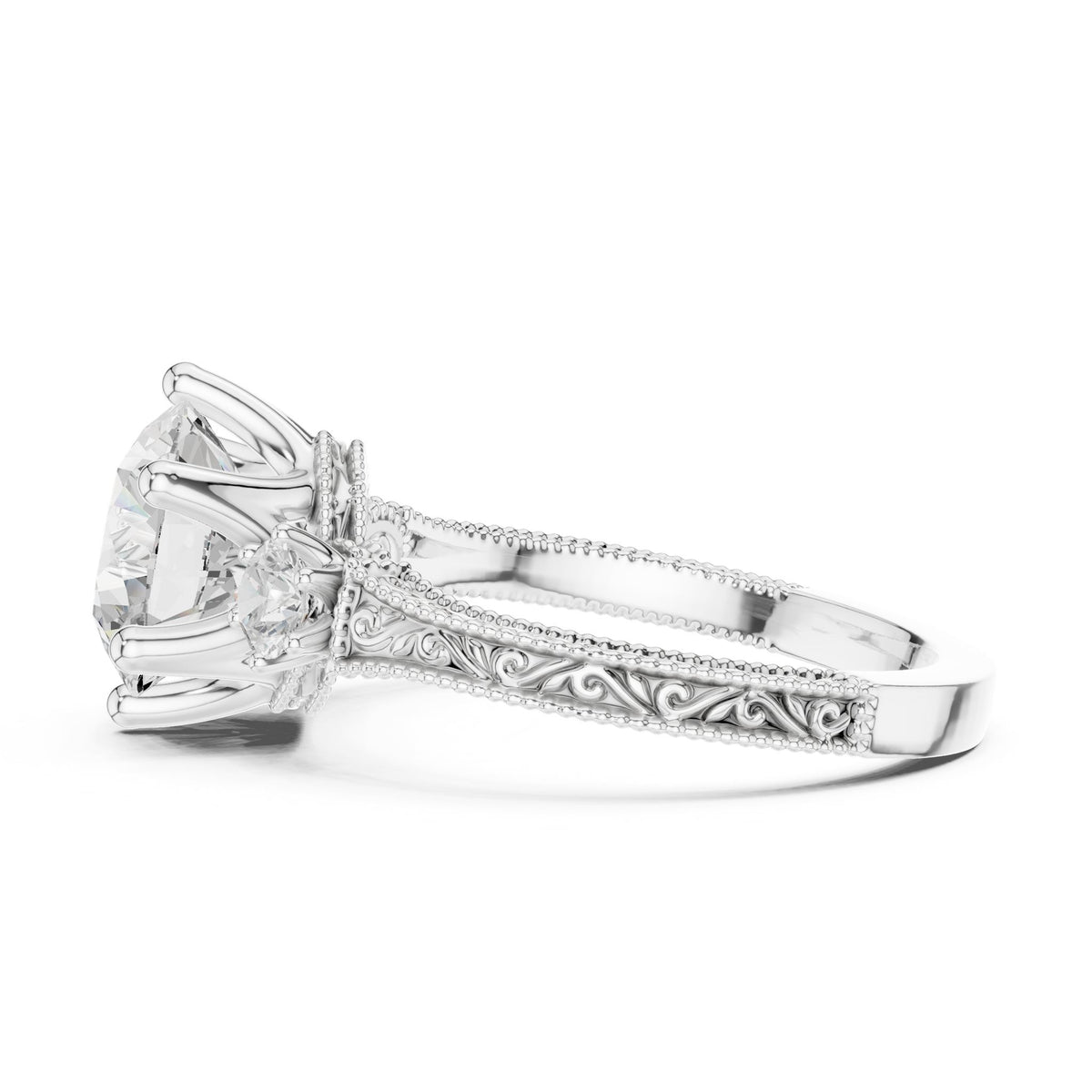 Round Three Stone Lab Grown Diamond Engagement Ring