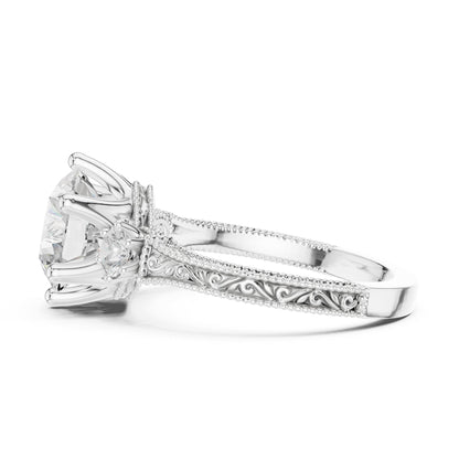Round Three Stone Lab Grown Diamond Engagement Ring