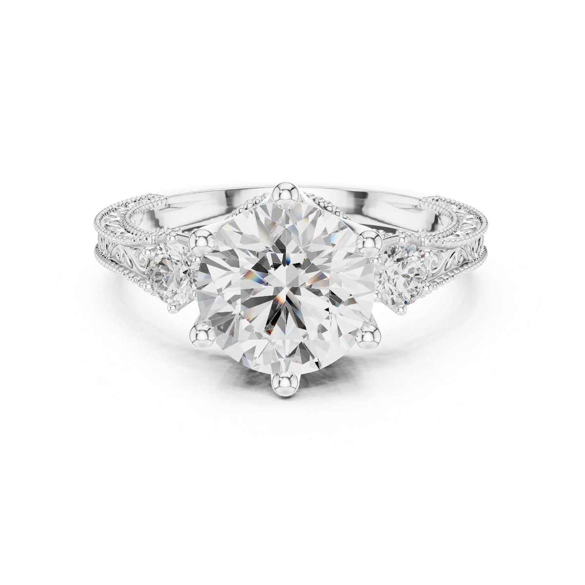 Round Three Stone Lab Grown Diamond Engagement Ring