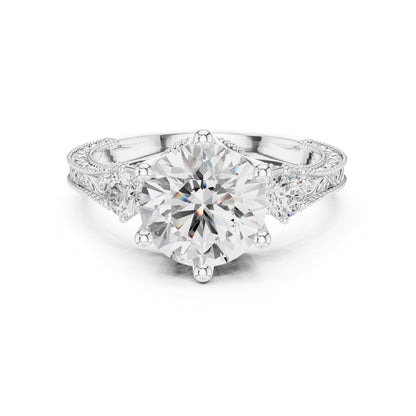 Round Three Stone Lab Grown Diamond Engagement Ring