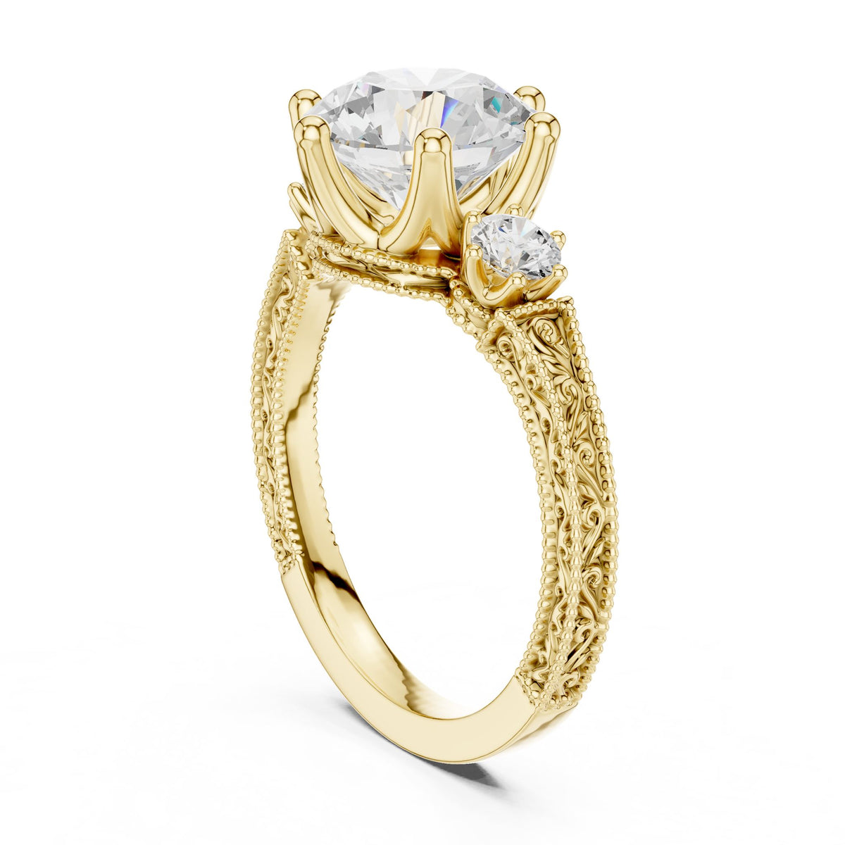 Round Three Stone Lab Grown Diamond Engagement Ring