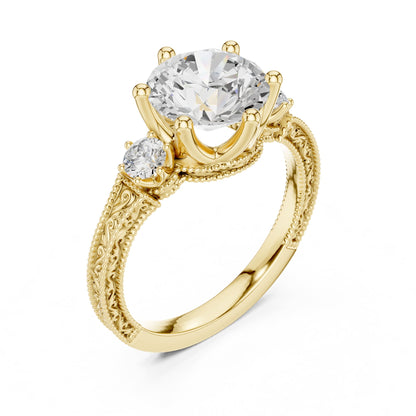 Round Three Stone Lab Grown Diamond Engagement Ring