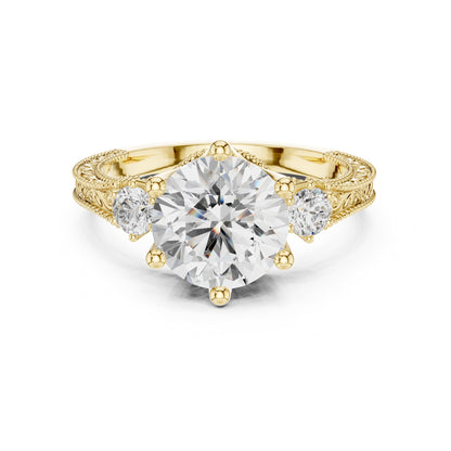 Round Three Stone Lab Grown Diamond Engagement Ring