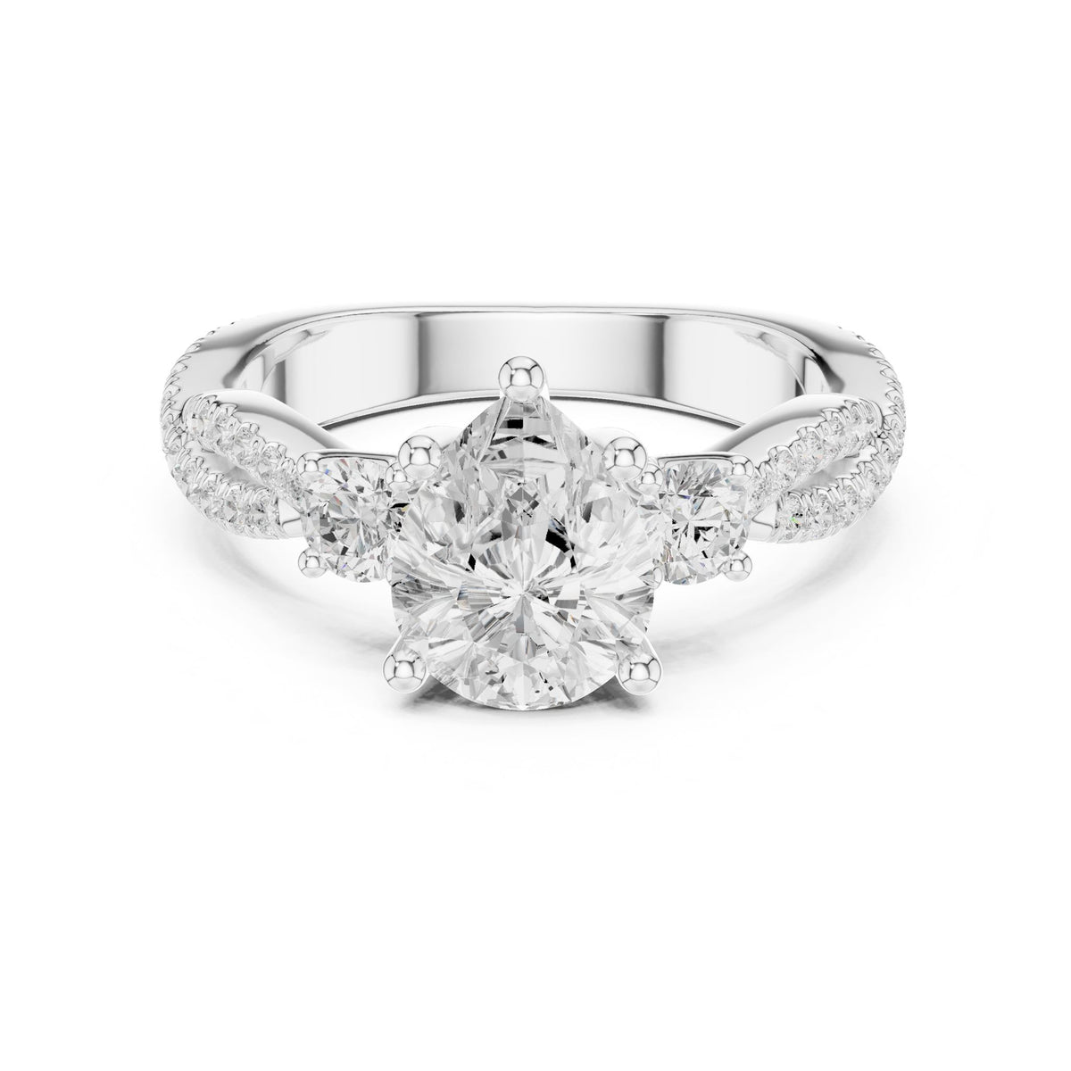 Round Three Stone Lab Grown Diamond Engagement Ring