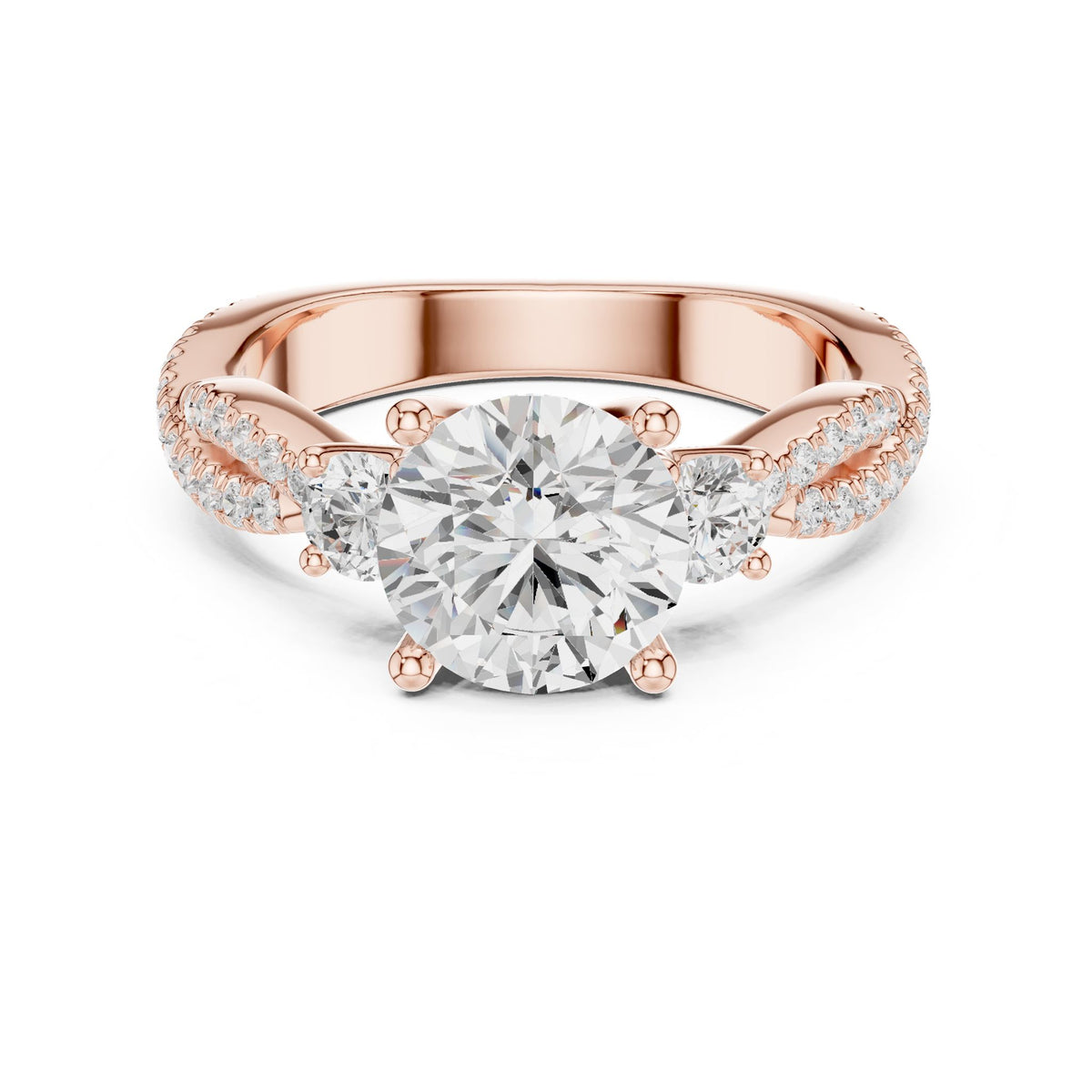 Round Three Stone Lab Grown Diamond Engagement Ring