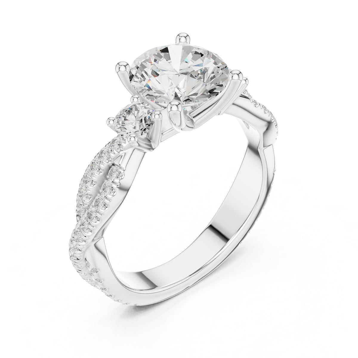 Round Three Stone Lab Grown Diamond Engagement Ring