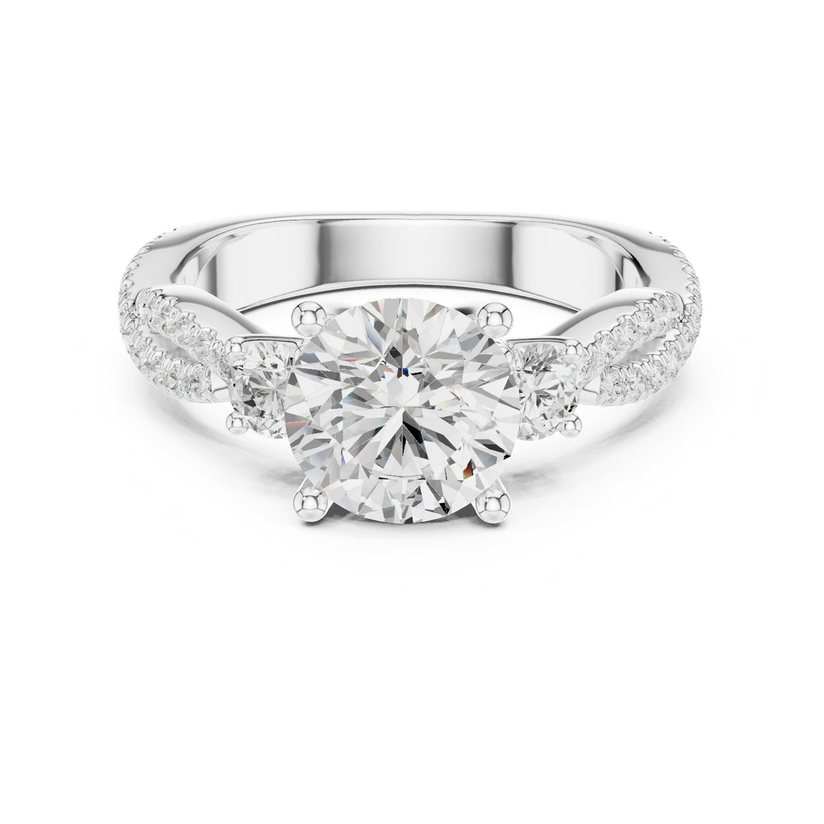Round Three Stone Lab Grown Diamond Engagement Ring