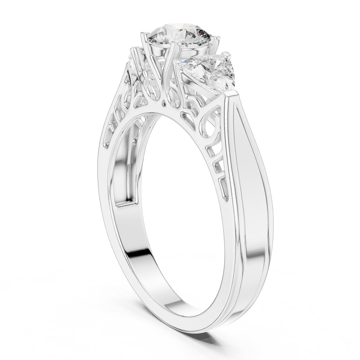 Round Three Stone Lab Grown Diamond Engagement Ring