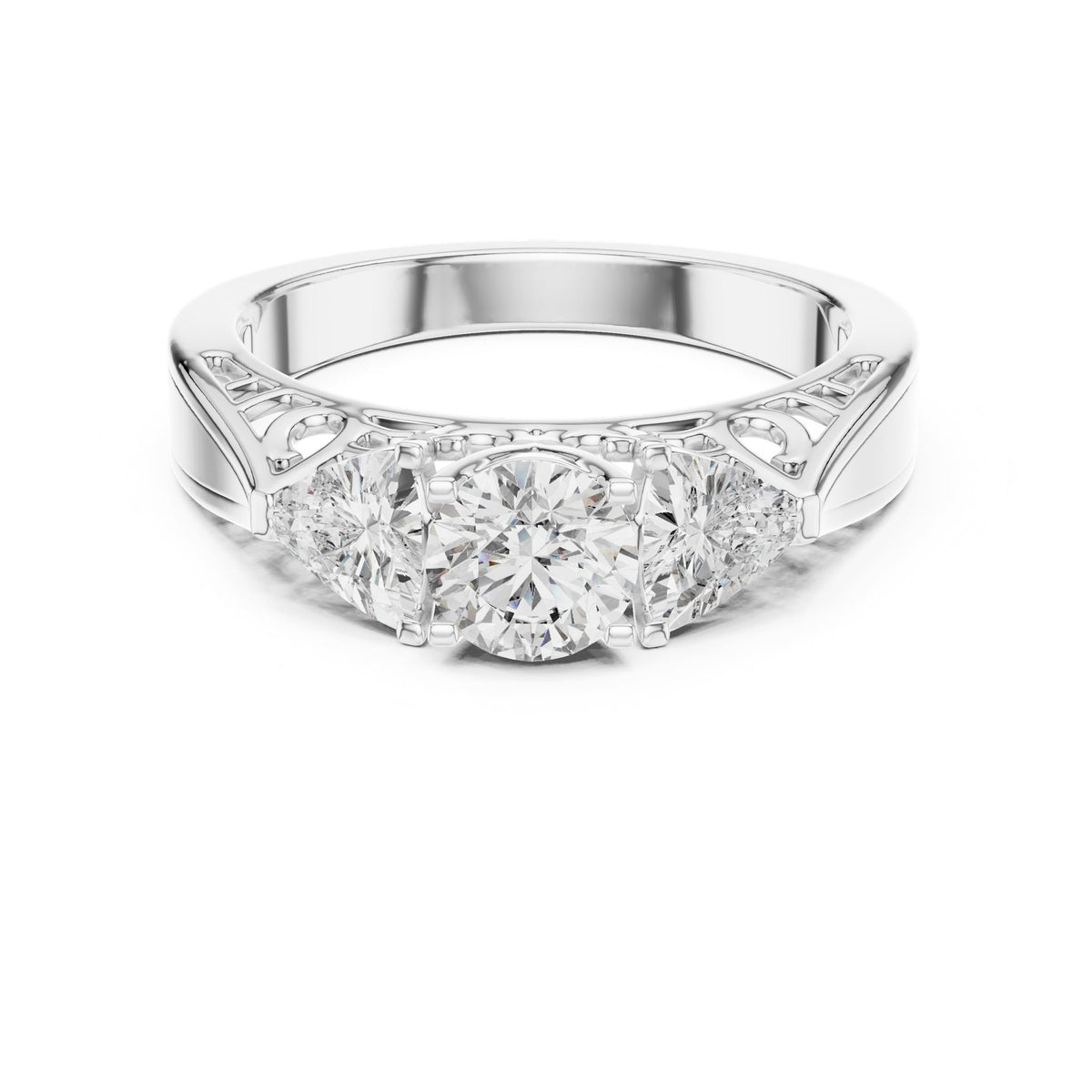 Round Three Stone Lab Grown Diamond Engagement Ring