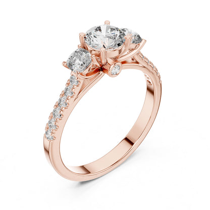 Round Three Stone Lab Grown Diamond Engagement Ring