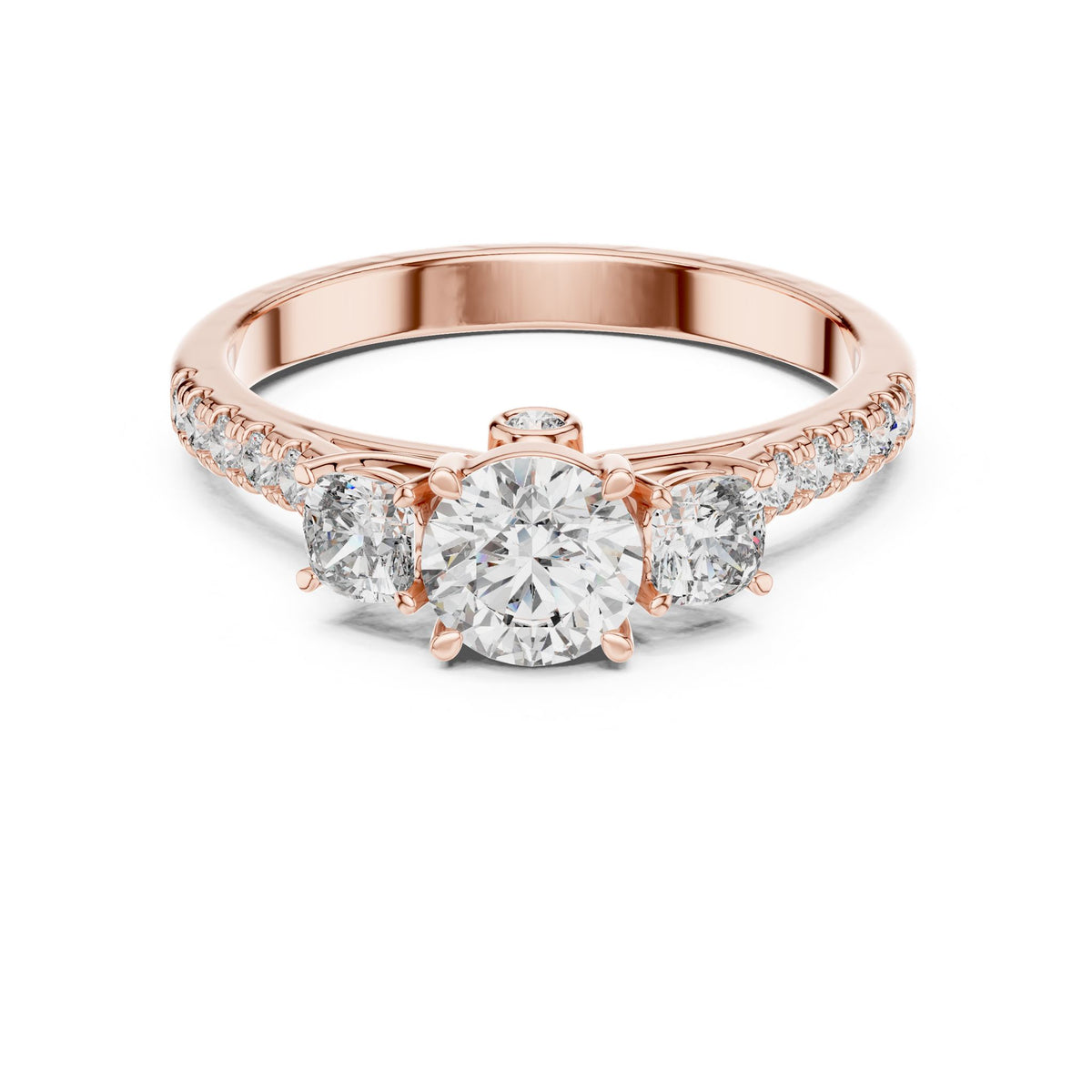 Round Three Stone Lab Grown Diamond Engagement Ring
