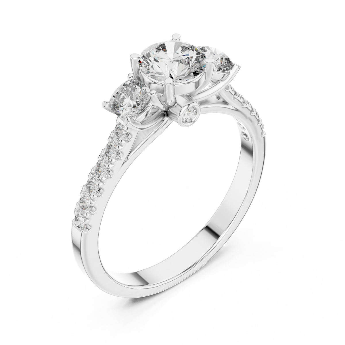 Round Three Stone Lab Grown Diamond Engagement Ring