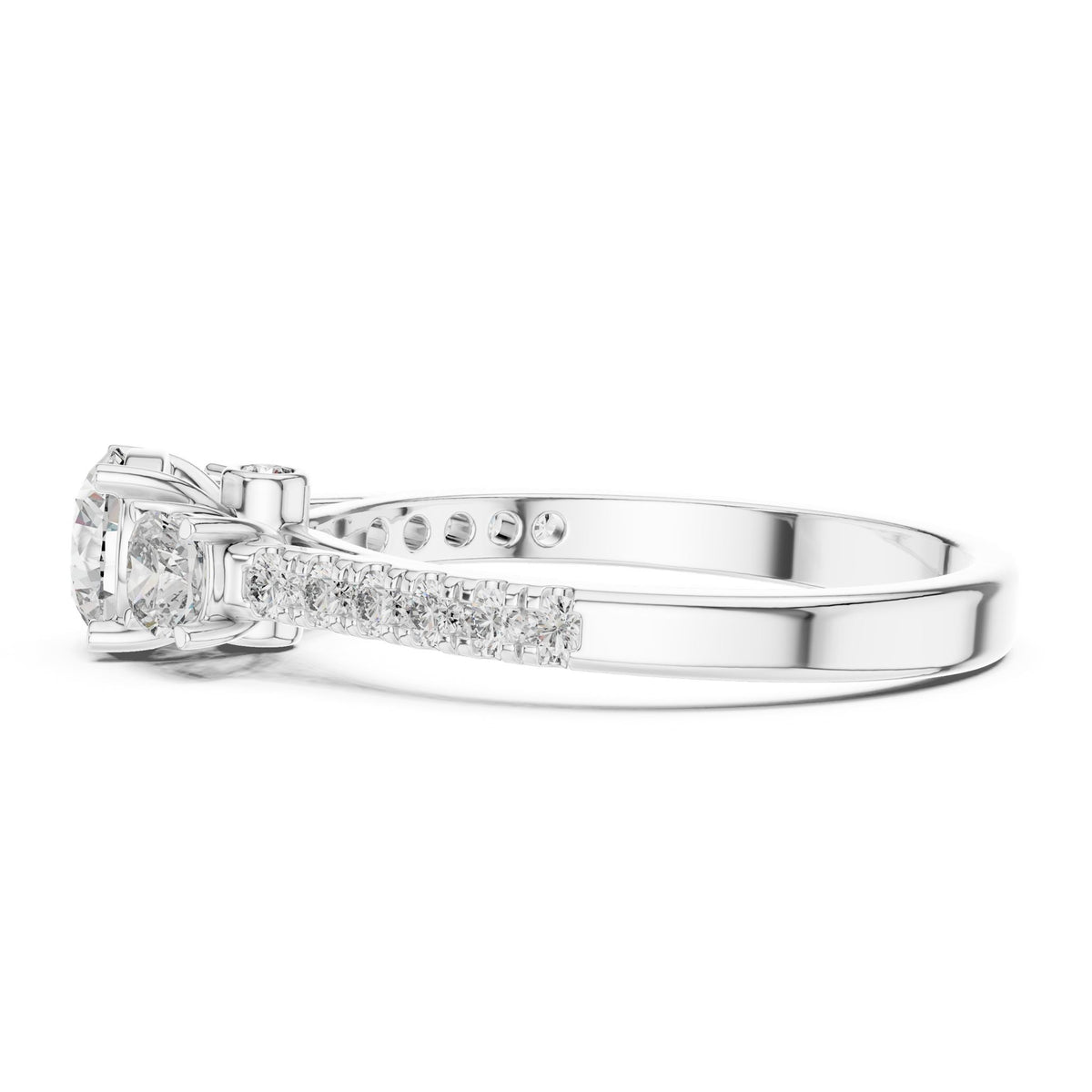 Round Three Stone Lab Grown Diamond Engagement Ring
