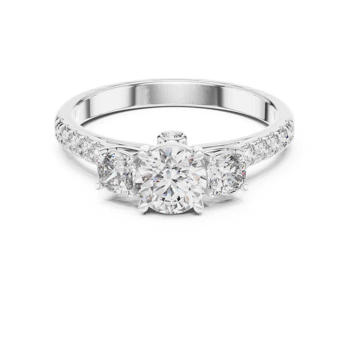 Round Three Stone Lab Grown Diamond Engagement Ring
