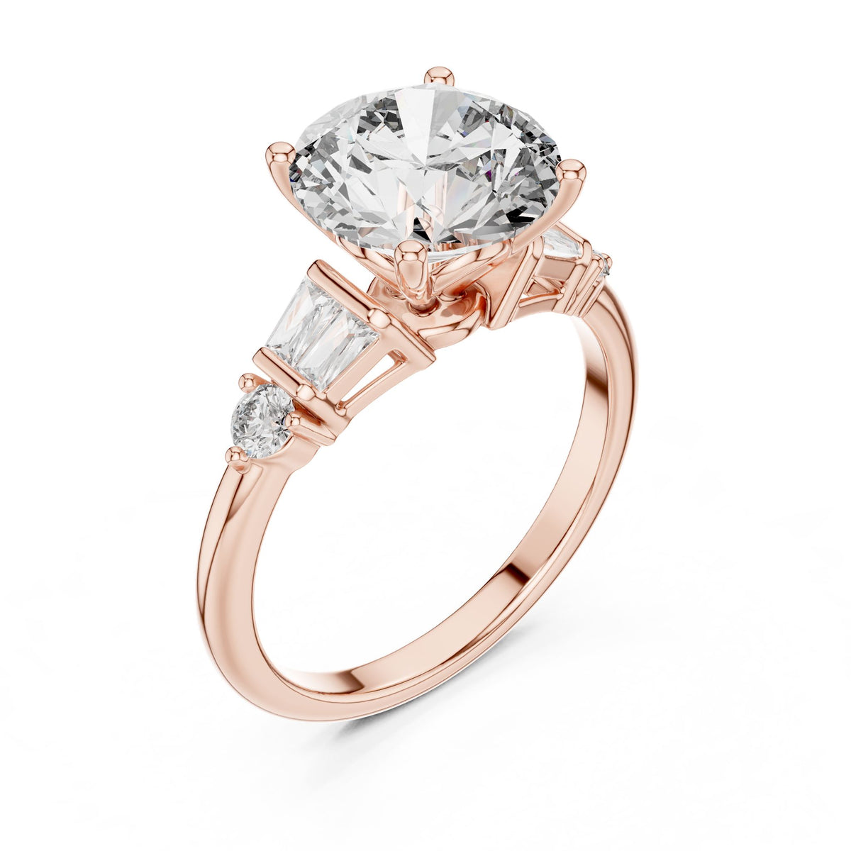 Round Three Stone Lab Grown Diamond Engagement Ring