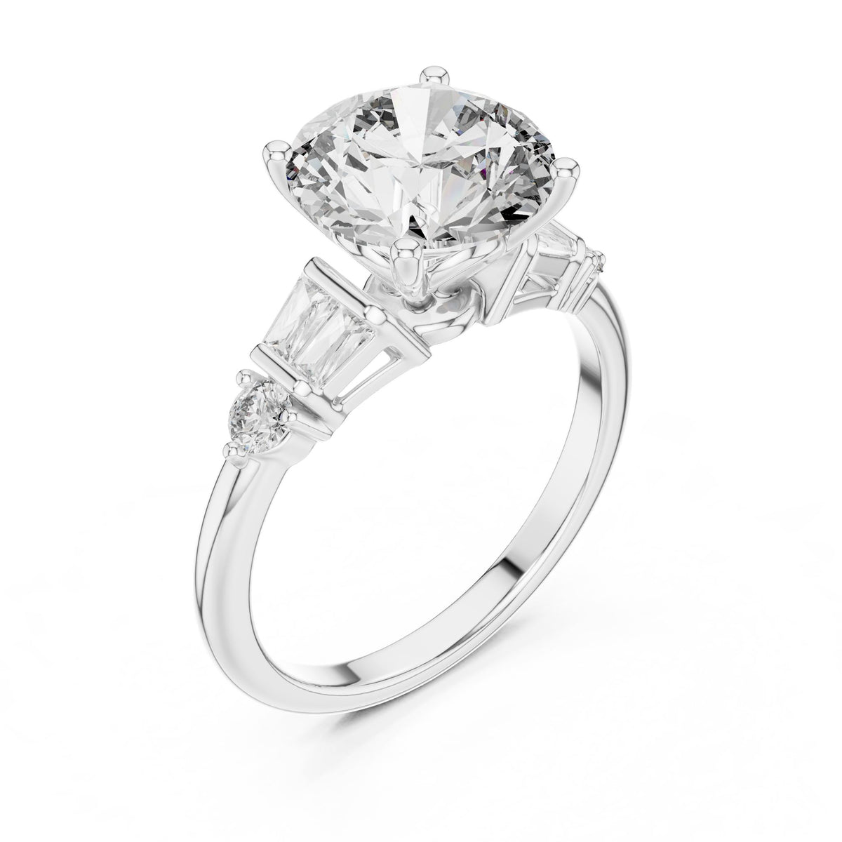 Round Three Stone Lab Grown Diamond Engagement Ring