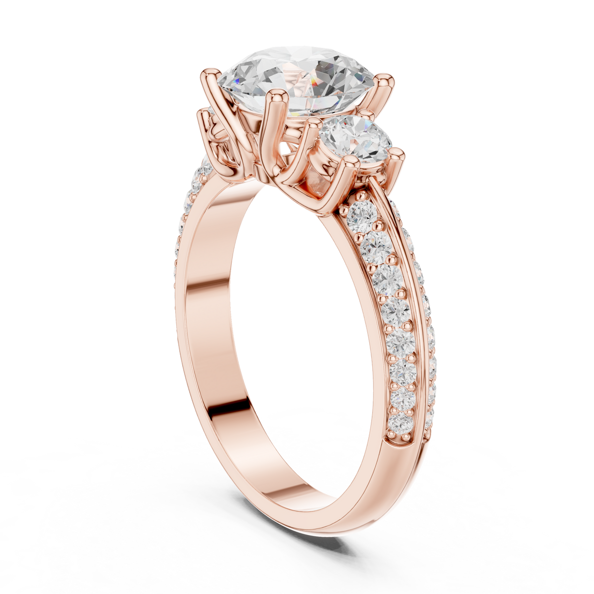Round Three Stone Lab Grown Diamond Engagement Ring