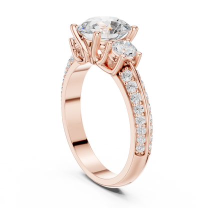 Round Three Stone Lab Grown Diamond Engagement Ring