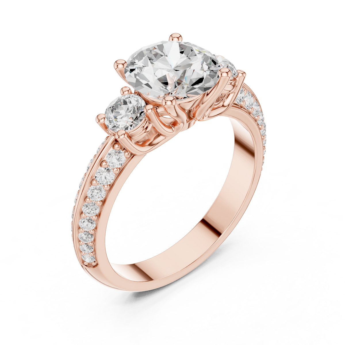Round Three Stone Lab Grown Diamond Engagement Ring