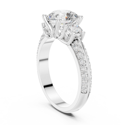 Round Three Stone Lab Grown Diamond Engagement Ring