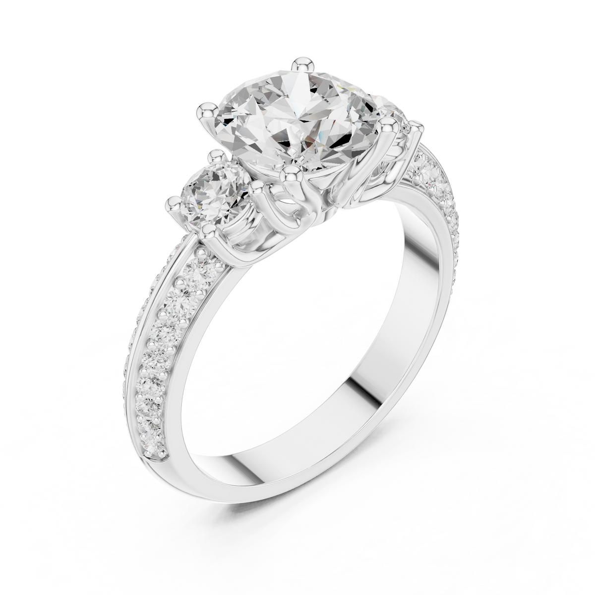 Round Three Stone Lab Grown Diamond Engagement Ring