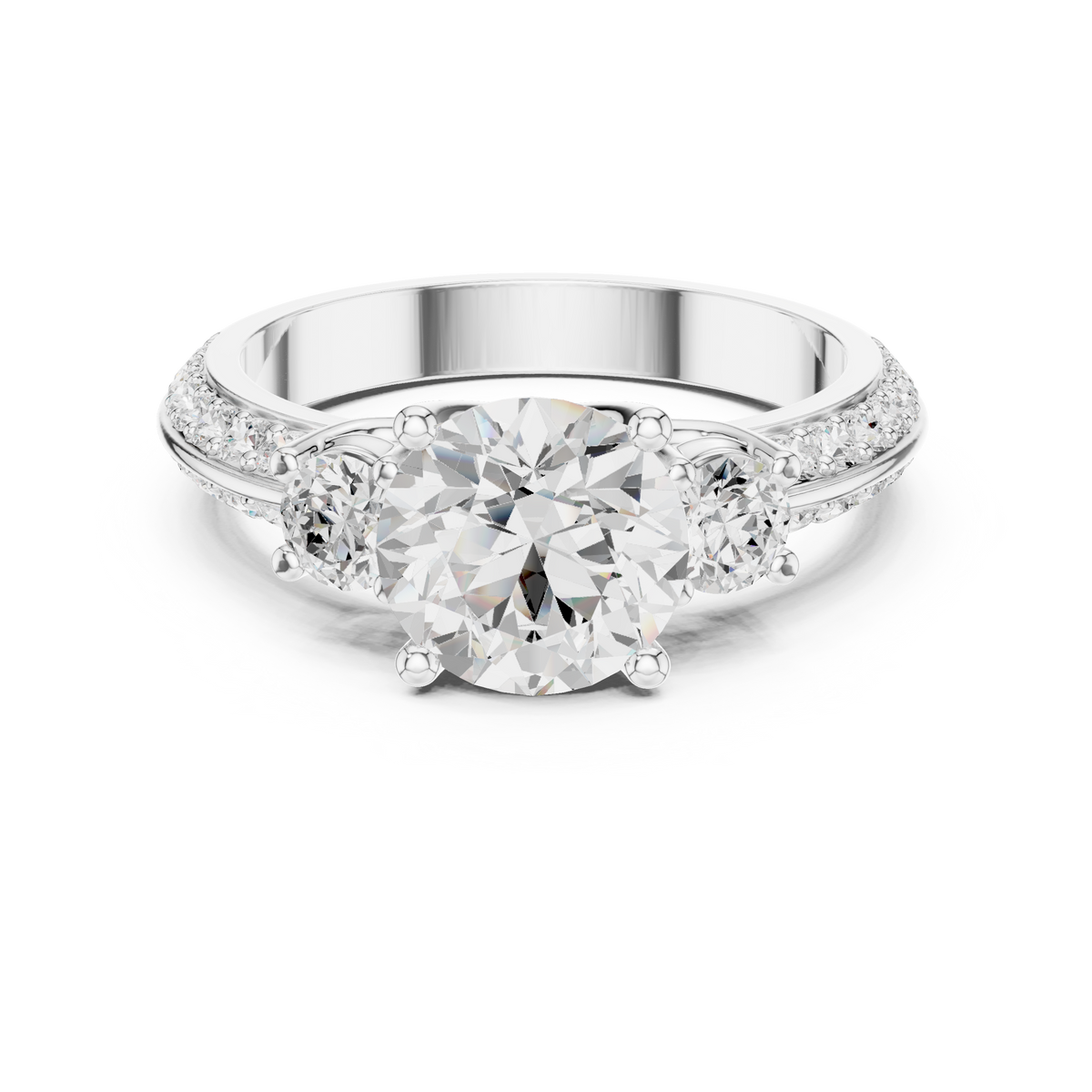 Round Three Stone Lab Grown Diamond Engagement Ring