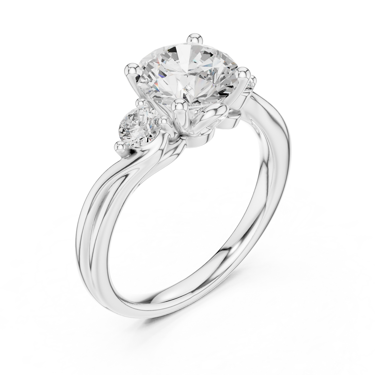 Round Three Stone Lab Grown Diamond Engagement Ring