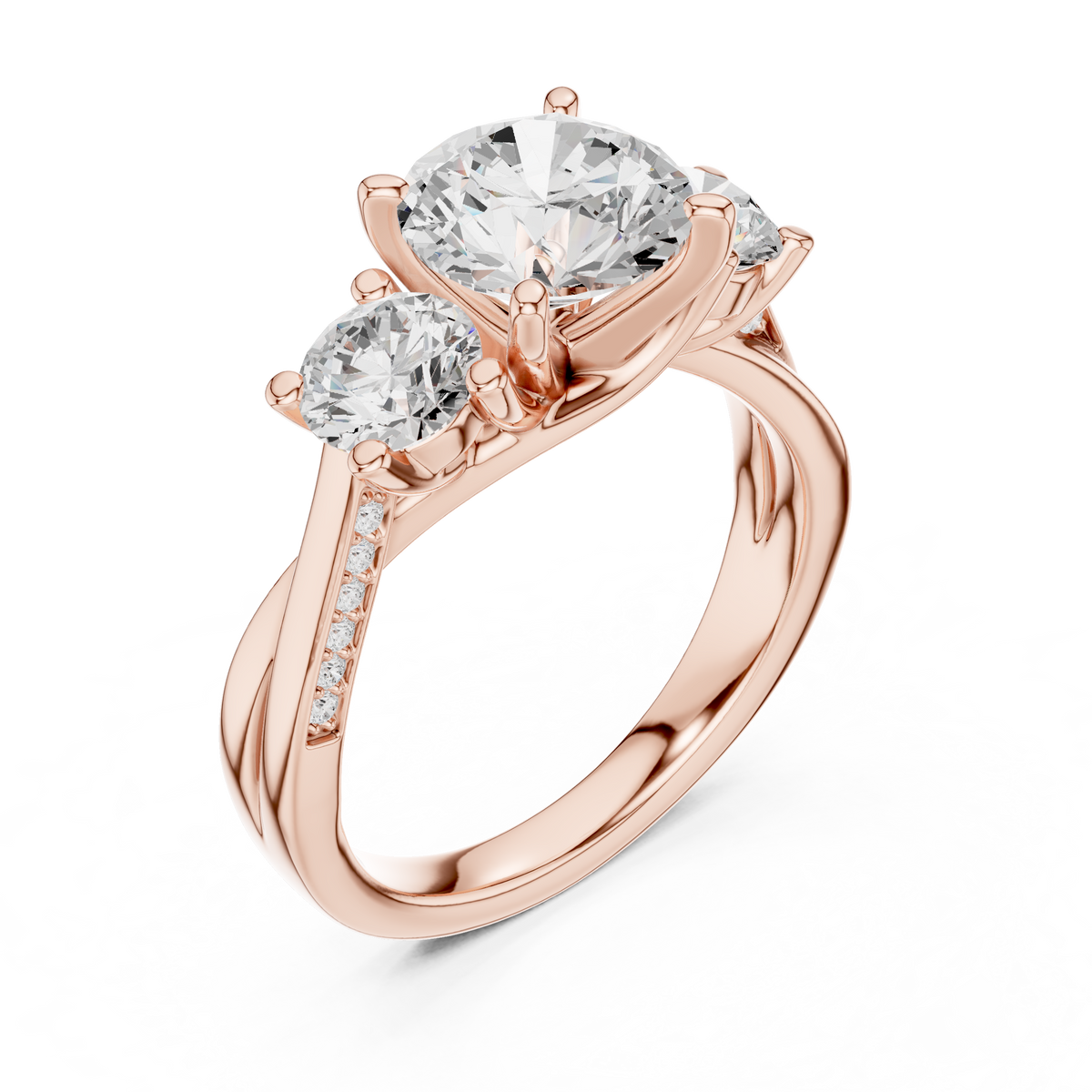 Round Three Stone Lab Grown Diamond Engagement Ring