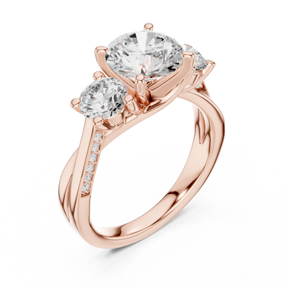 Round Three Stone Lab Grown Diamond Engagement Ring