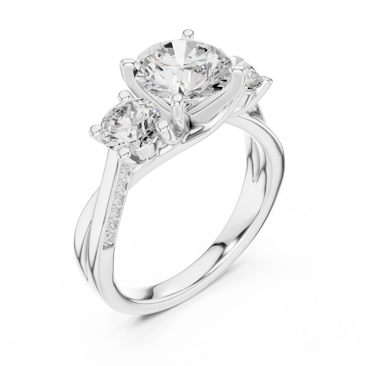 Round Three Stone Lab Grown Diamond Engagement Ring