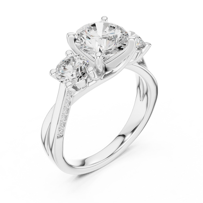 Round Three Stone Lab Grown Diamond Engagement Ring