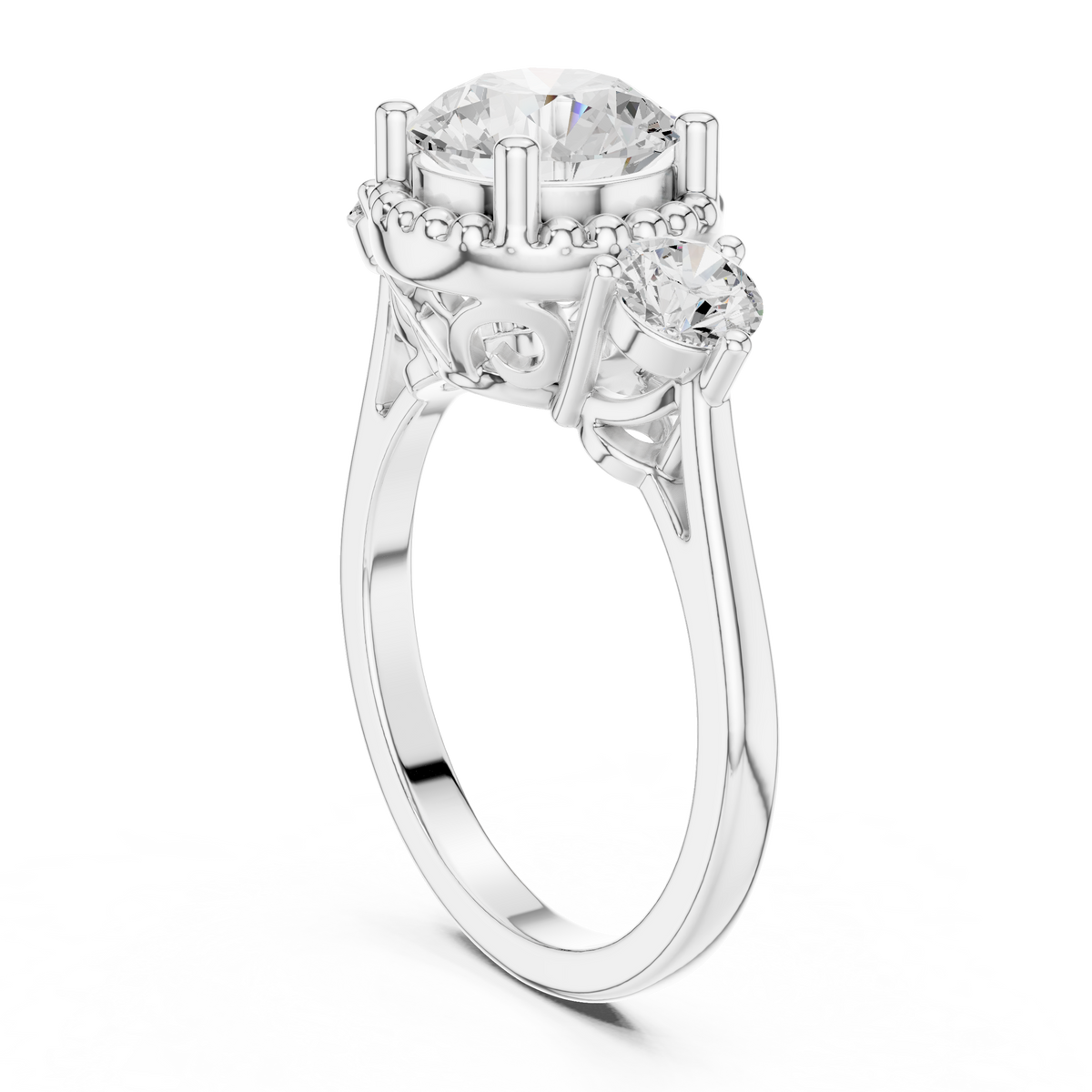 Round Three Stone Lab Grown Diamond Engagement Ring