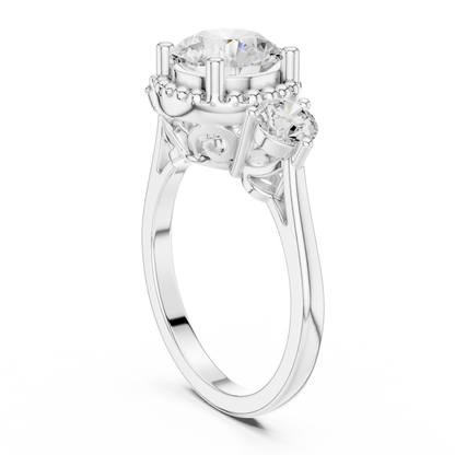 Round Three Stone Lab Grown Diamond Engagement Ring