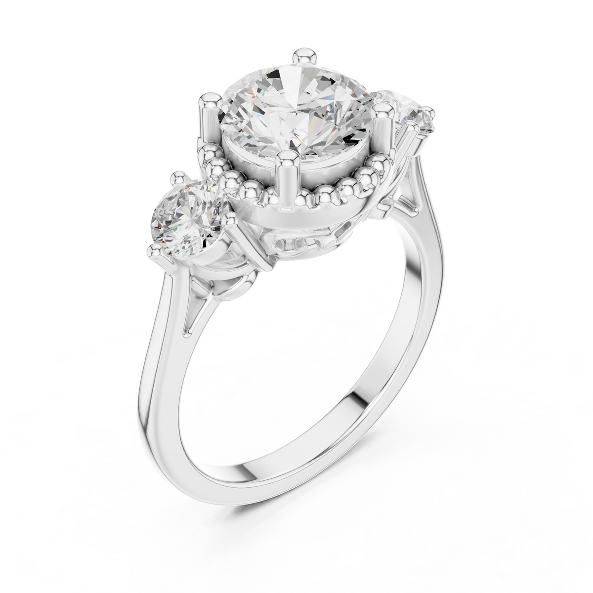 Round Three Stone Lab Grown Diamond Engagement Ring