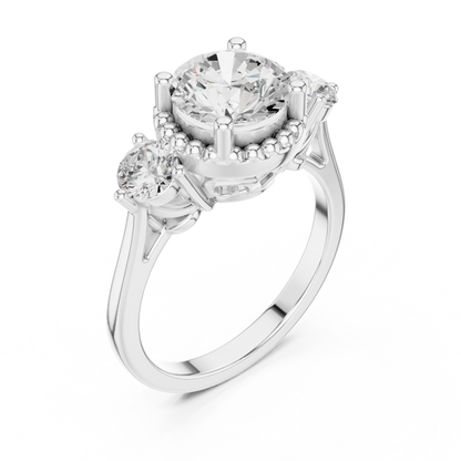 Round Three Stone Lab Grown Diamond Engagement Ring