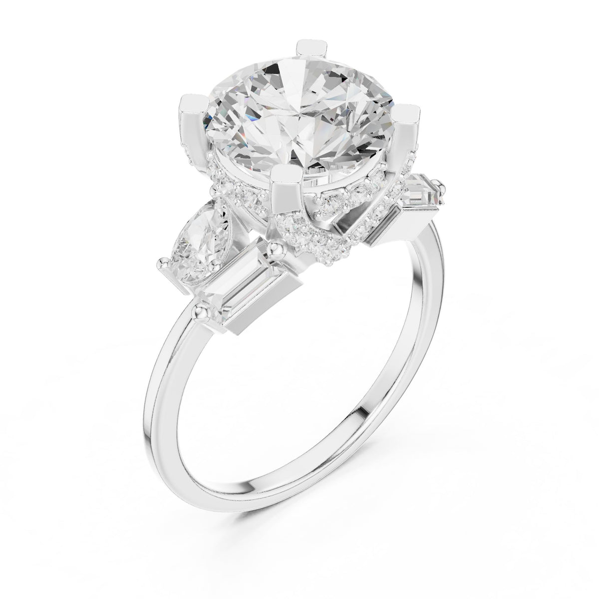 Round Three Stone Lab Grown Diamond Engagement Ring