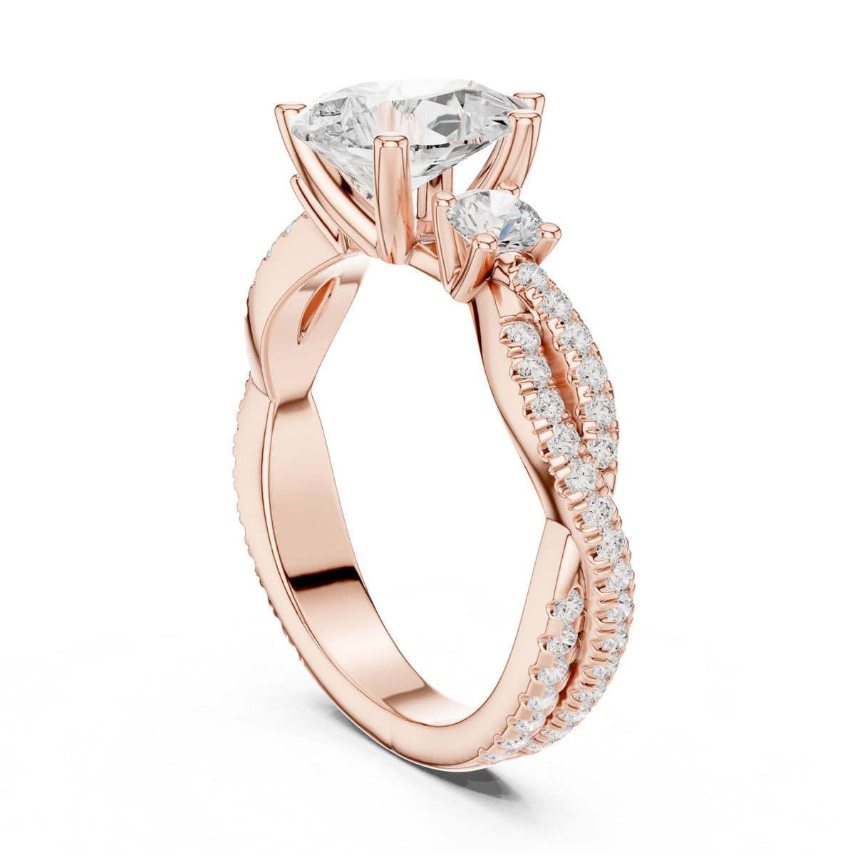 Round Three Stone Lab Grown Diamond Engagement Ring