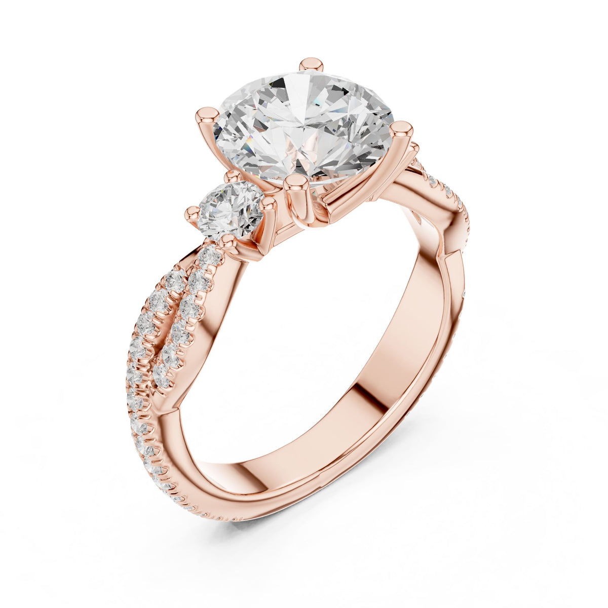 Round Three Stone Lab Grown Diamond Engagement Ring