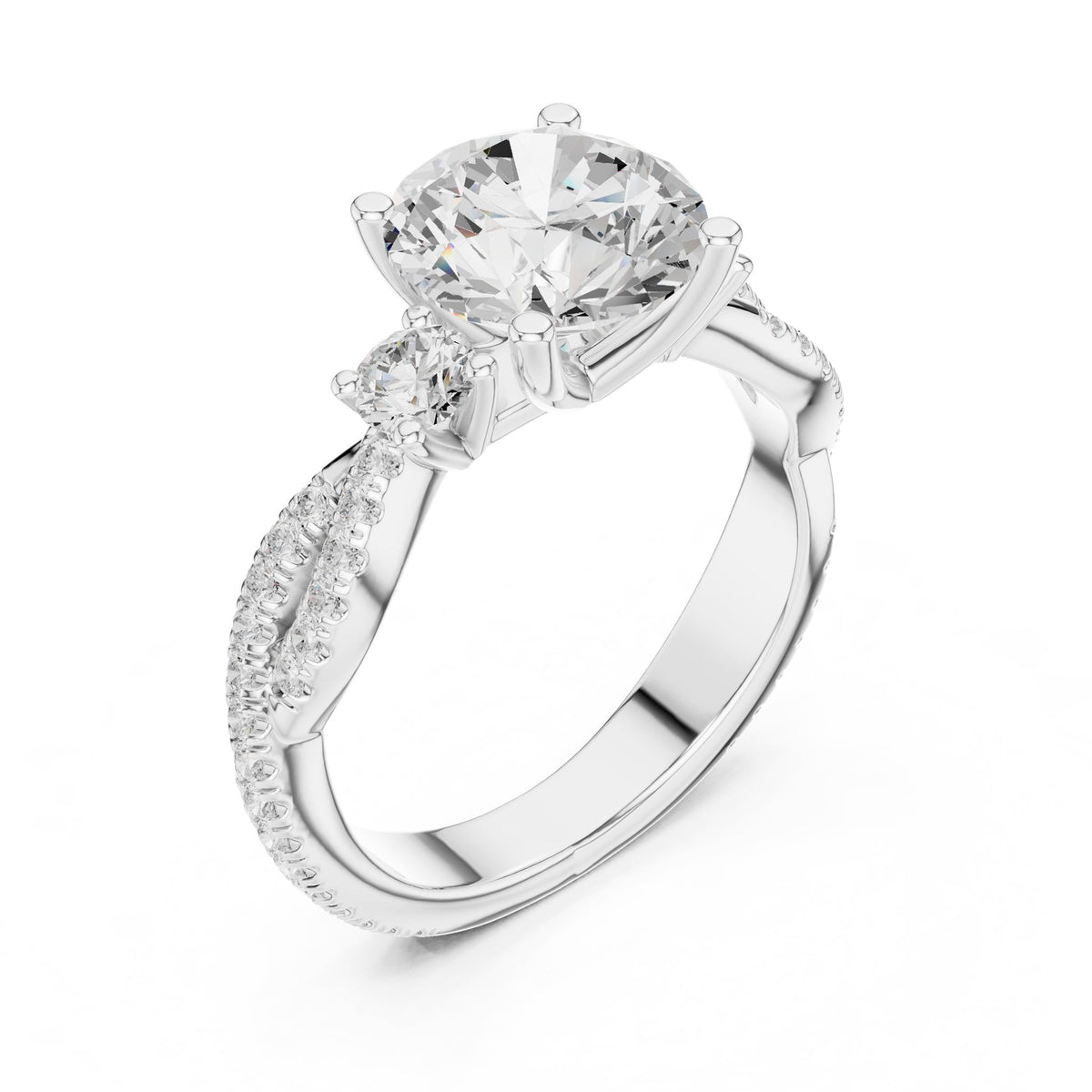 Round Three Stone Lab Grown Diamond Engagement Ring