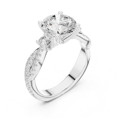 Round Three Stone Lab Grown Diamond Engagement Ring