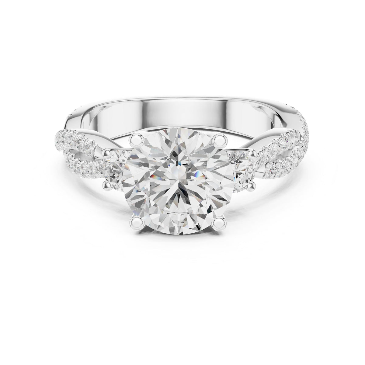 Round Three Stone Lab Grown Diamond Engagement Ring