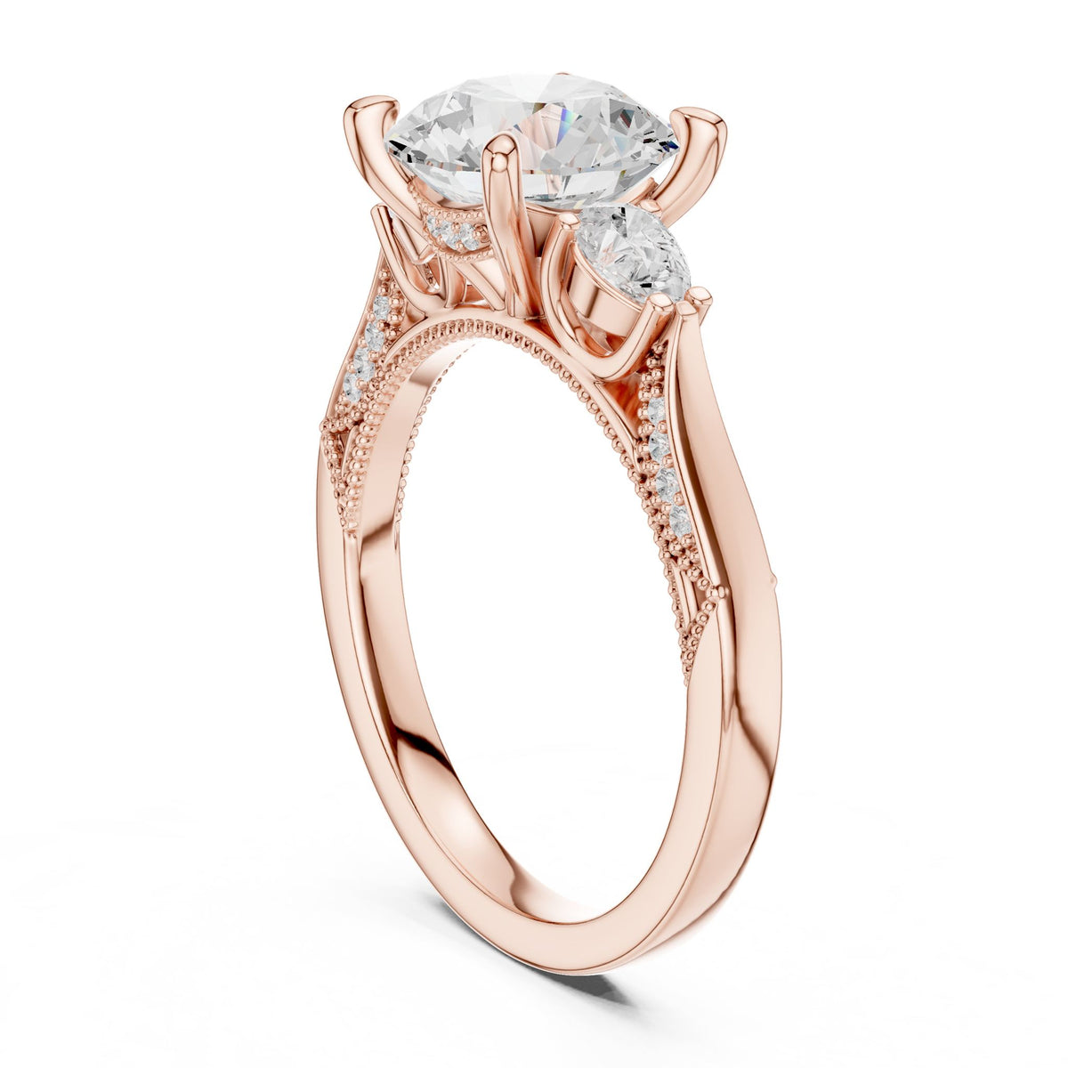 Round Three Stone Lab Grown Diamond Engagement Ring