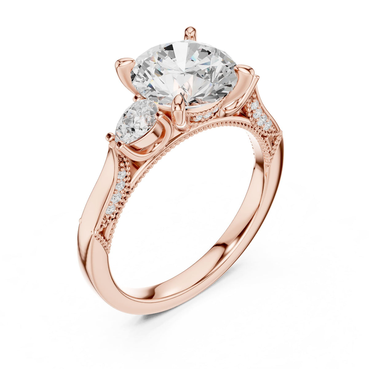 Round Three Stone Lab Grown Diamond Engagement Ring