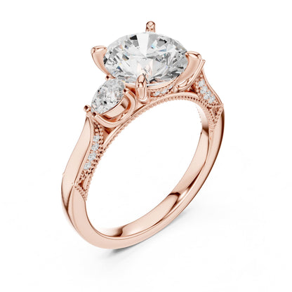 Round Three Stone Lab Grown Diamond Engagement Ring