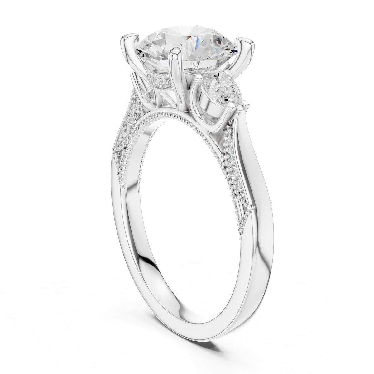 Round Three Stone Lab Grown Diamond Engagement Ring