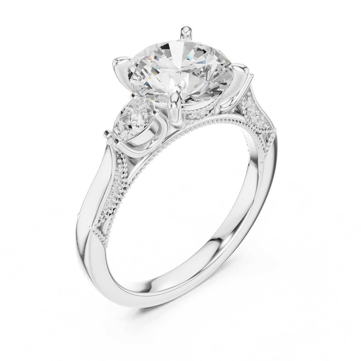 Round Three Stone Lab Grown Diamond Engagement Ring