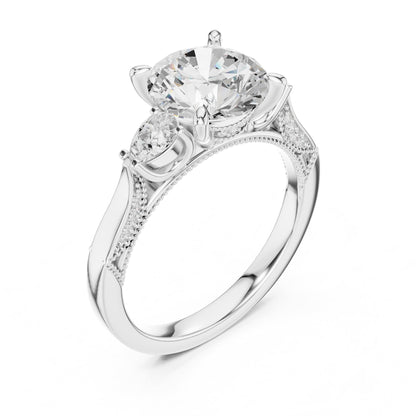 Round Three Stone Lab Grown Diamond Engagement Ring