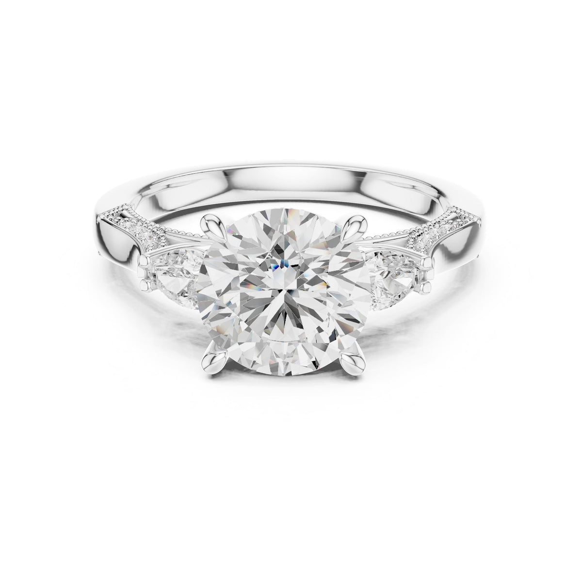 Round Three Stone Lab Grown Diamond Engagement Ring